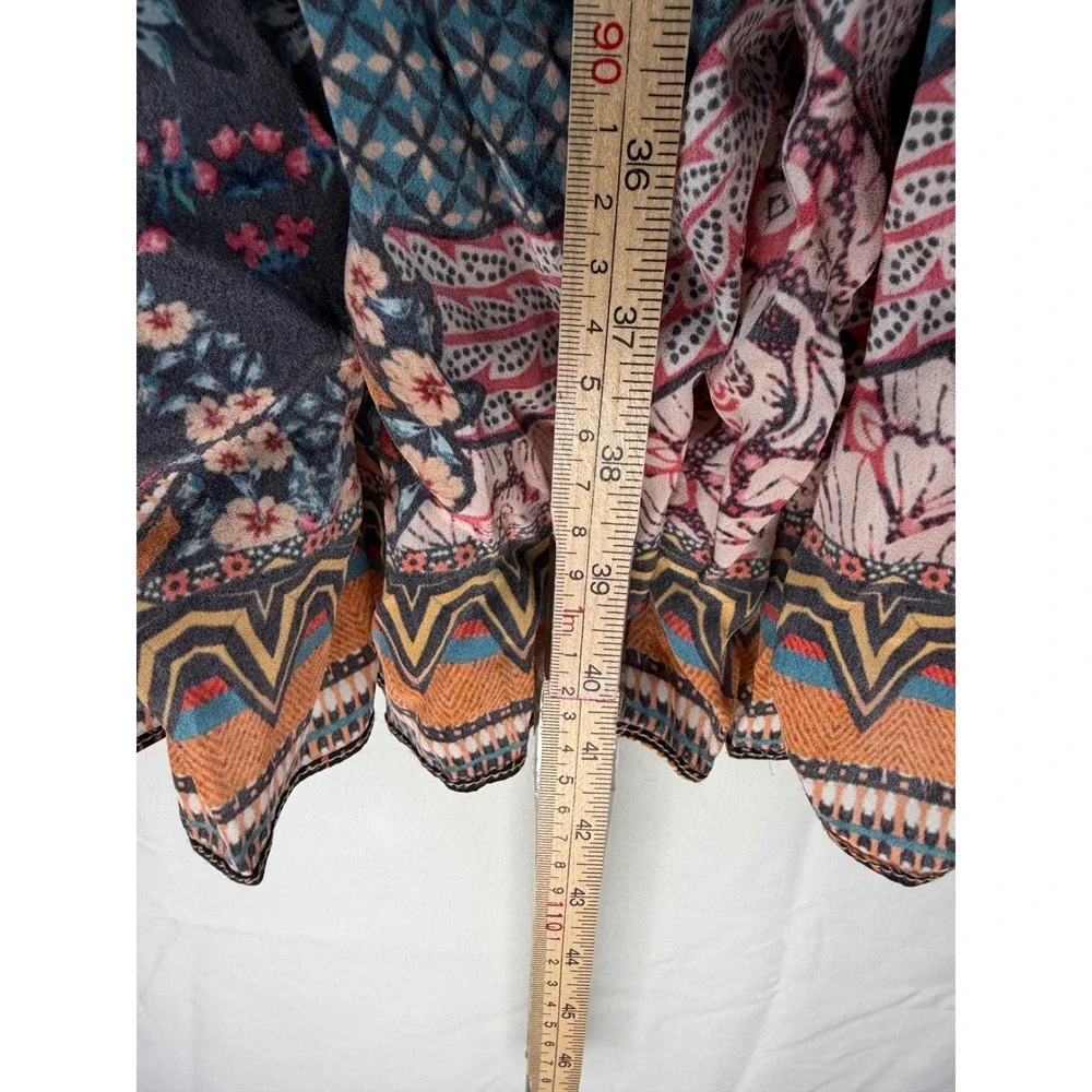 Boho Mixed Print High Low Maxi Skirt with Embroidered Beaded Waistband Viscose - Picture 7 of 9